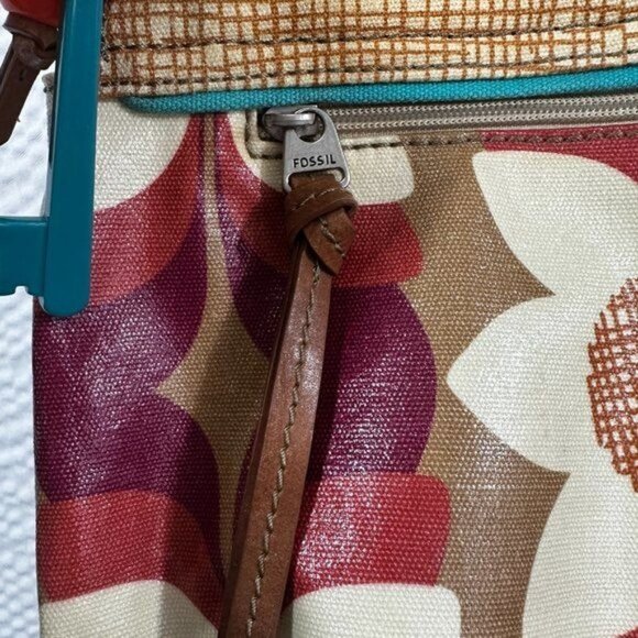 Vintage Fossil Coated Canvas Floral Theme Key Per Tote Bag Shoulder Bag‎ Purse - Picture 5 of 13